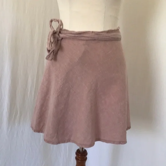 TREE OF LIFE womens 12 wrap skirt dusty pink hemp slubbed fabric made in Nepal - Picture 1 of 12